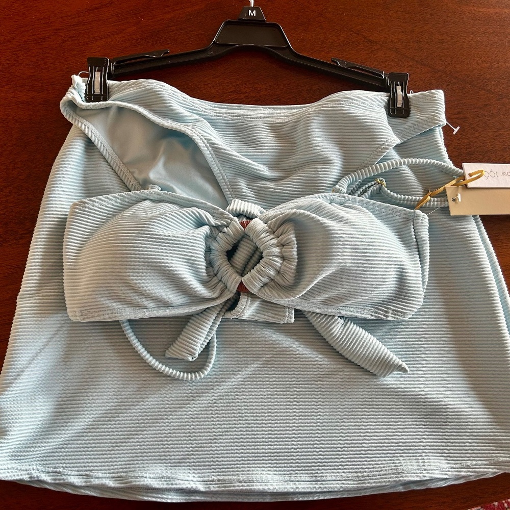 NWT House of Harlow 1960 Ribbed Mint Blue 3 Piece Bikini Set